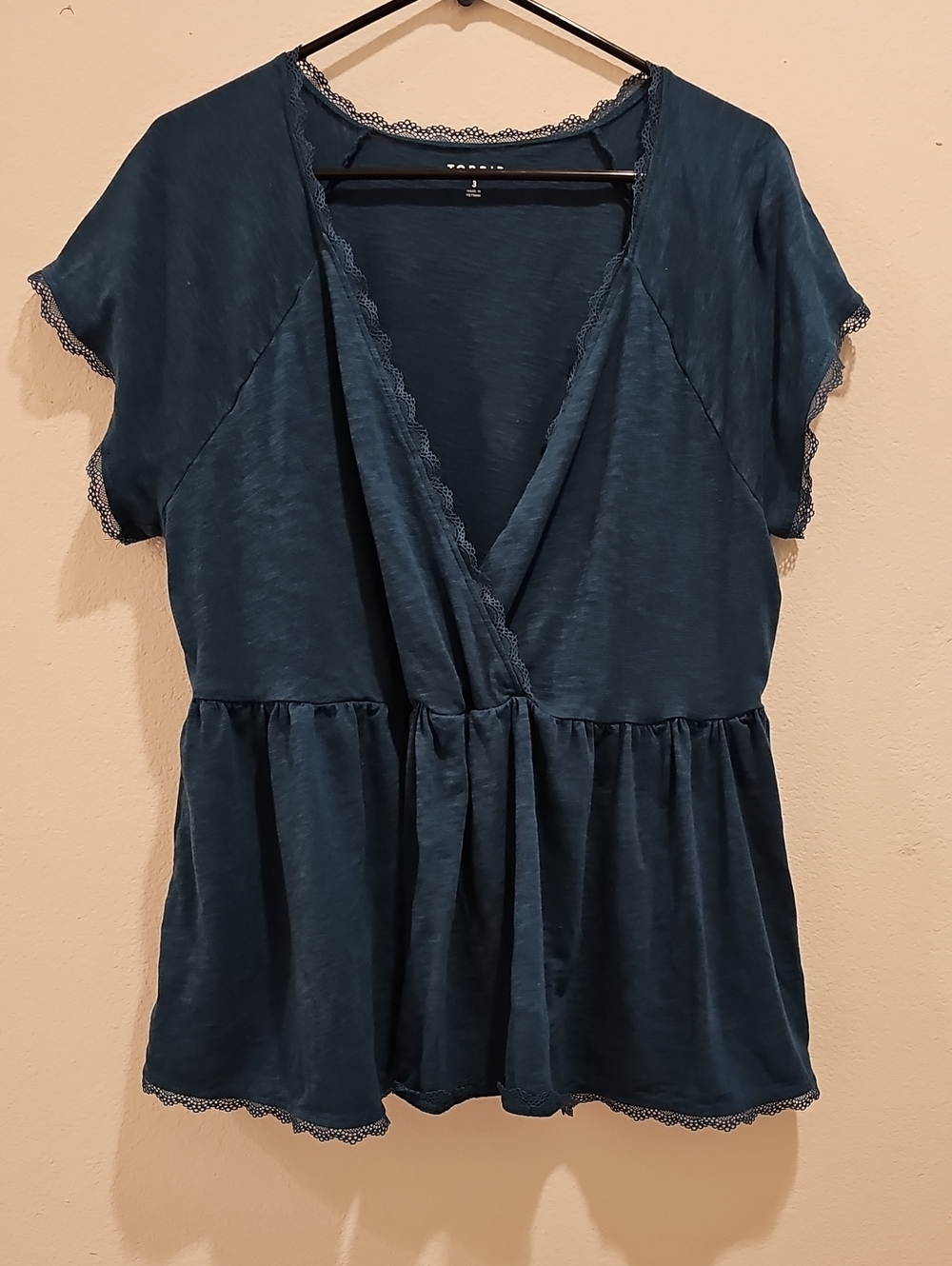 torrid Dark Teal Lace-Trim Peplum Tee